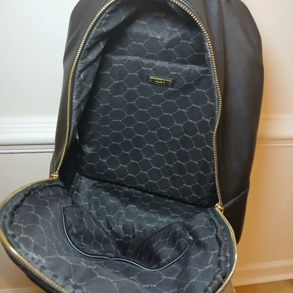 Aldo Black Quilted Backpack with Gold Chain Accent - Picture 5 of 6